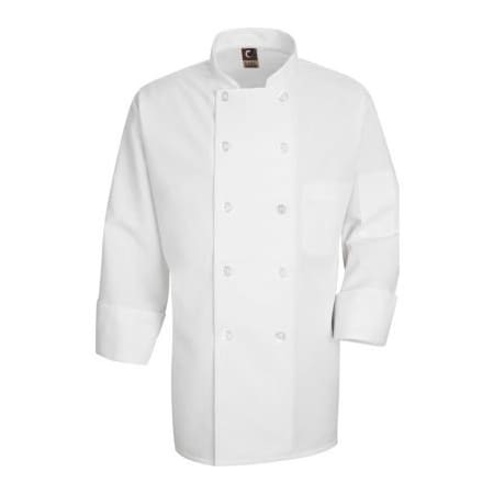 Vf Imagewear Chef Designs Men's 10 Button-Front Chef Coat, Pearl Buttons, White, Polyester, XL 0423WHRGXL